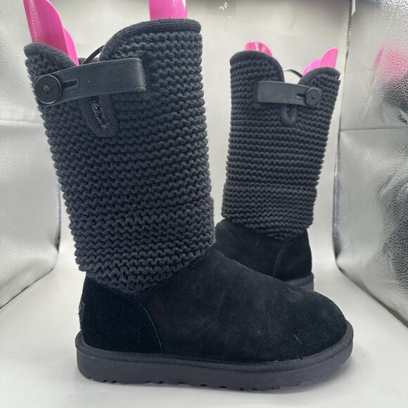 UGG Shaina Knit Tall Boots Womens Size 8 Black Sweater Button Cardy 1012534